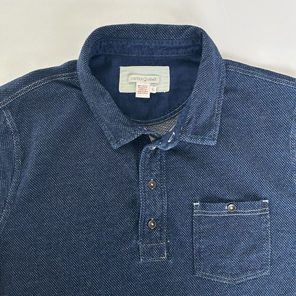 Carbon 2 Cobalt Mens Polo Shirt Textured Indigo Blue Short Sleeve Size L Cotton